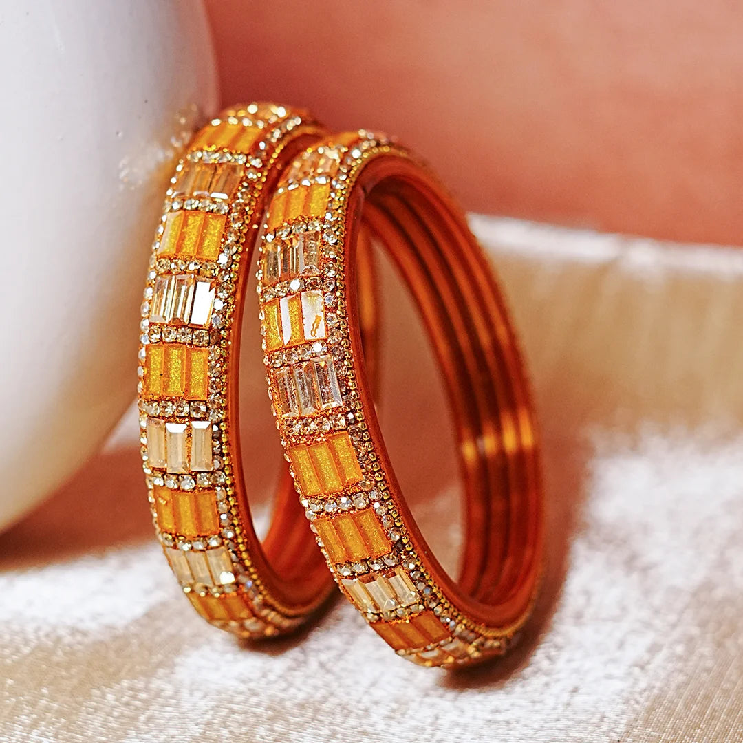 Designer Glass Kada Bangle with Stone & Beads Work for Women & Girls (Pack of 2)