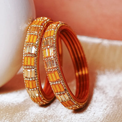 Designer Glass Kada Bangle with Stone & Beads Work for Women & Girls (Pack of 2)