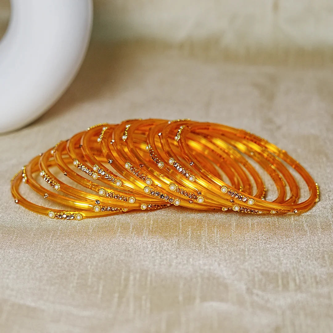Premium Glass Bangles for Women | Zircon & Beads Work | Glossy Finish (Pack of 12)