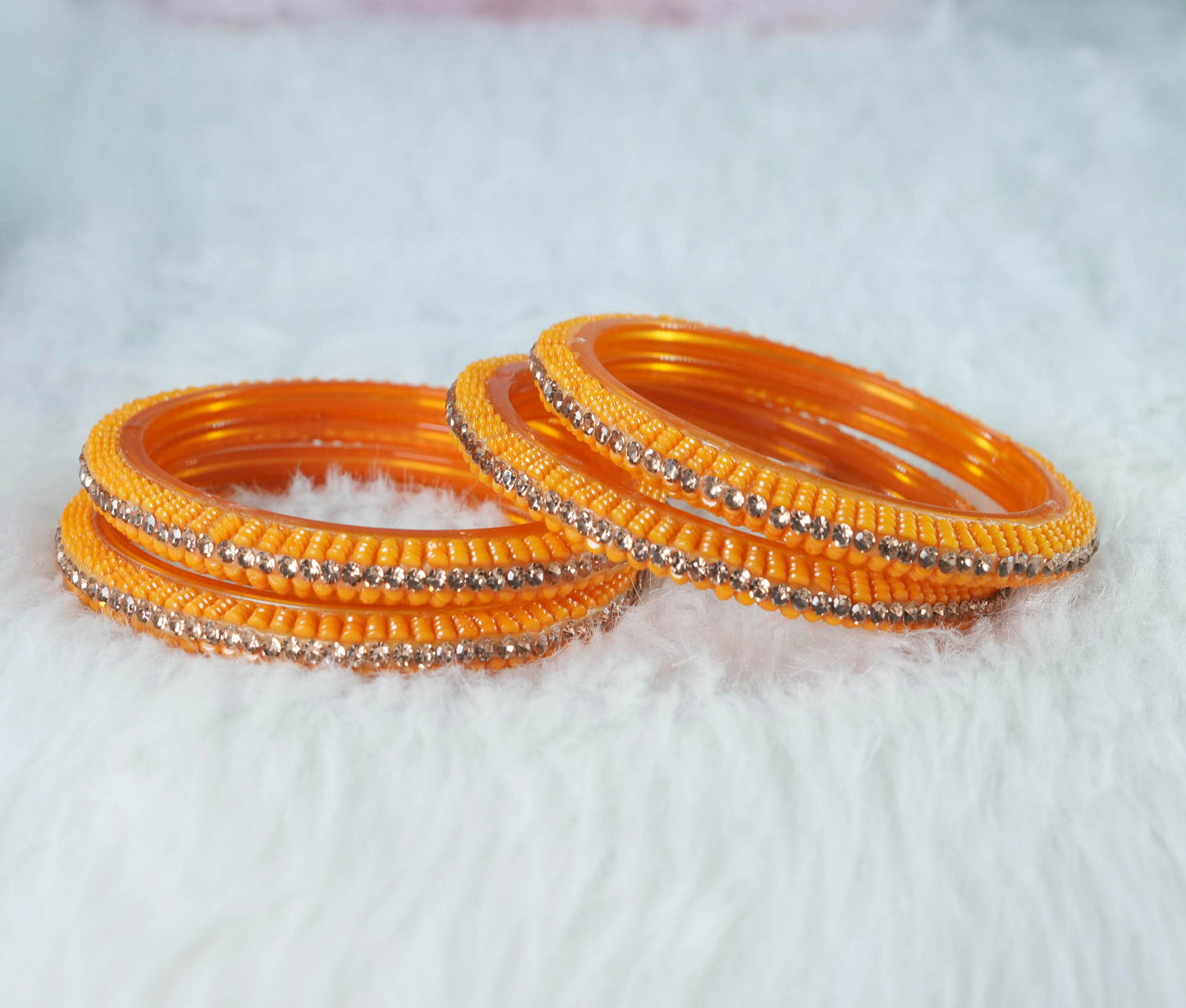Glass Kada for Women & Girls Beads Studded Bangles for Ladies (Pack of 4 Kada)