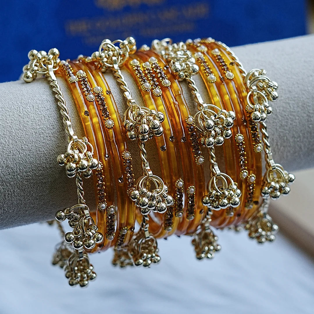 Traditional Ghughru Style Glass Bangles Set for Women (Both Hand)