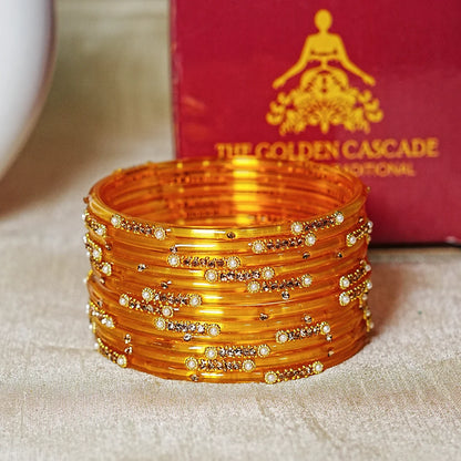 Premium Glass Bangles for Women | Zircon & Beads Work | Glossy Finish (Pack of 12)