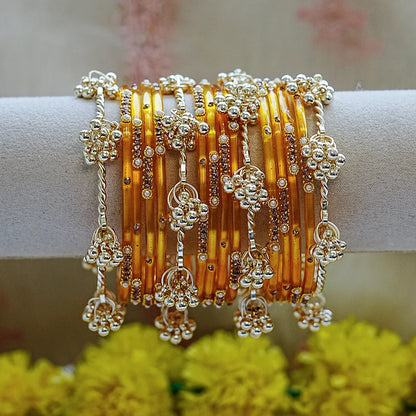 Traditional Ghughru Style Glass Bangles Set for Women (Both Hand)