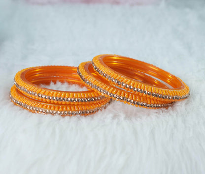 Glass Kada for Women & Girls Beads Studded Bangles for Ladies (Pack of 4 Kada)