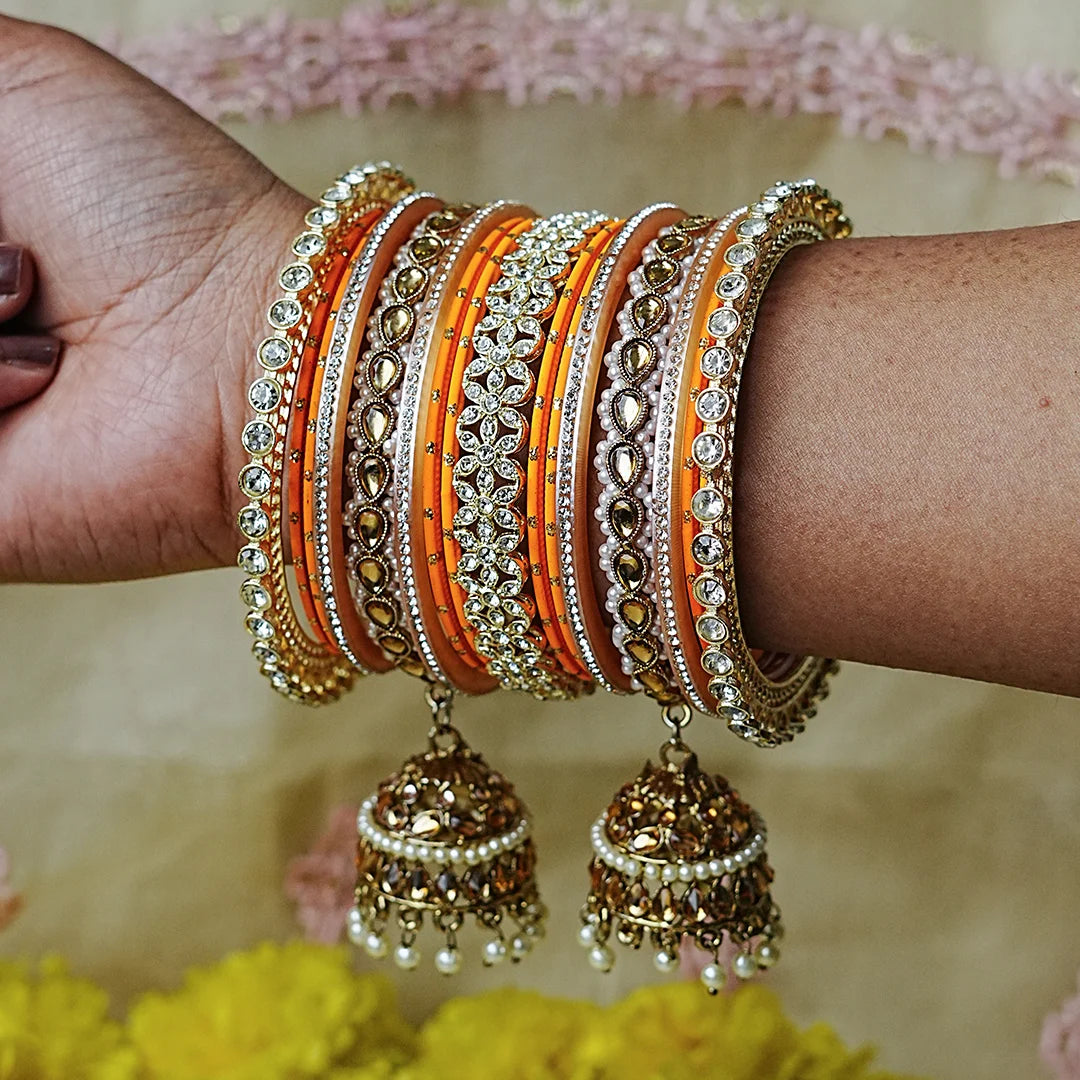 Designer Metal Bangles Set with Jhumki for Women (Both Hands)