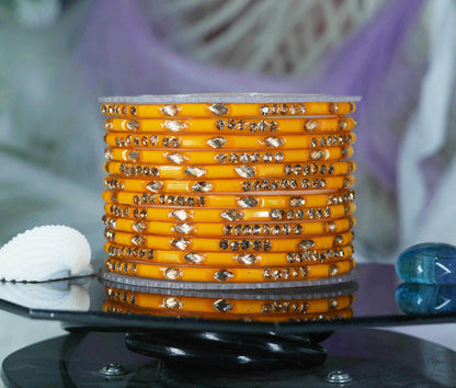 Multiple Color Glass Bangle with Stone Beads Work for Women & Girls (Pack 12 Bangles)