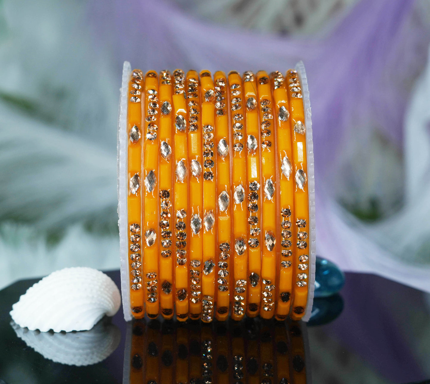 Multiple Color Glass Bangle with Stone Beads Work for Women & Girls (Pack 12 Bangles)