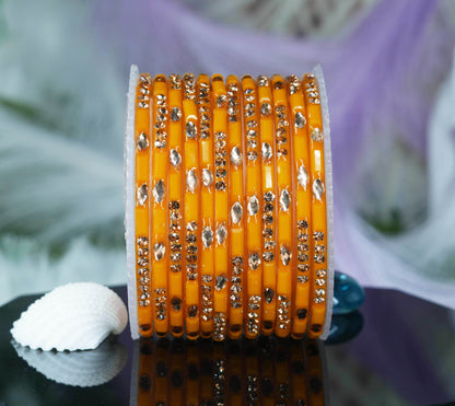 Multiple Color Glass Bangle with Stone Beads Work for Women & Girls (Pack 12 Bangles)