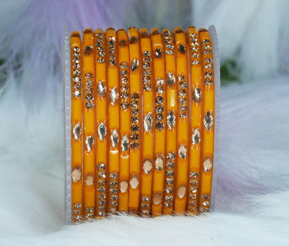 Multiple Color Glass Bangle with Stone Beads Work for Women & Girls (Pack 12 Bangles)