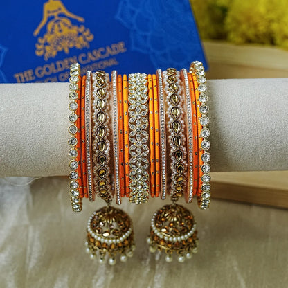 Designer Metal Bangles Set with Jhumki for Women (Both Hands)