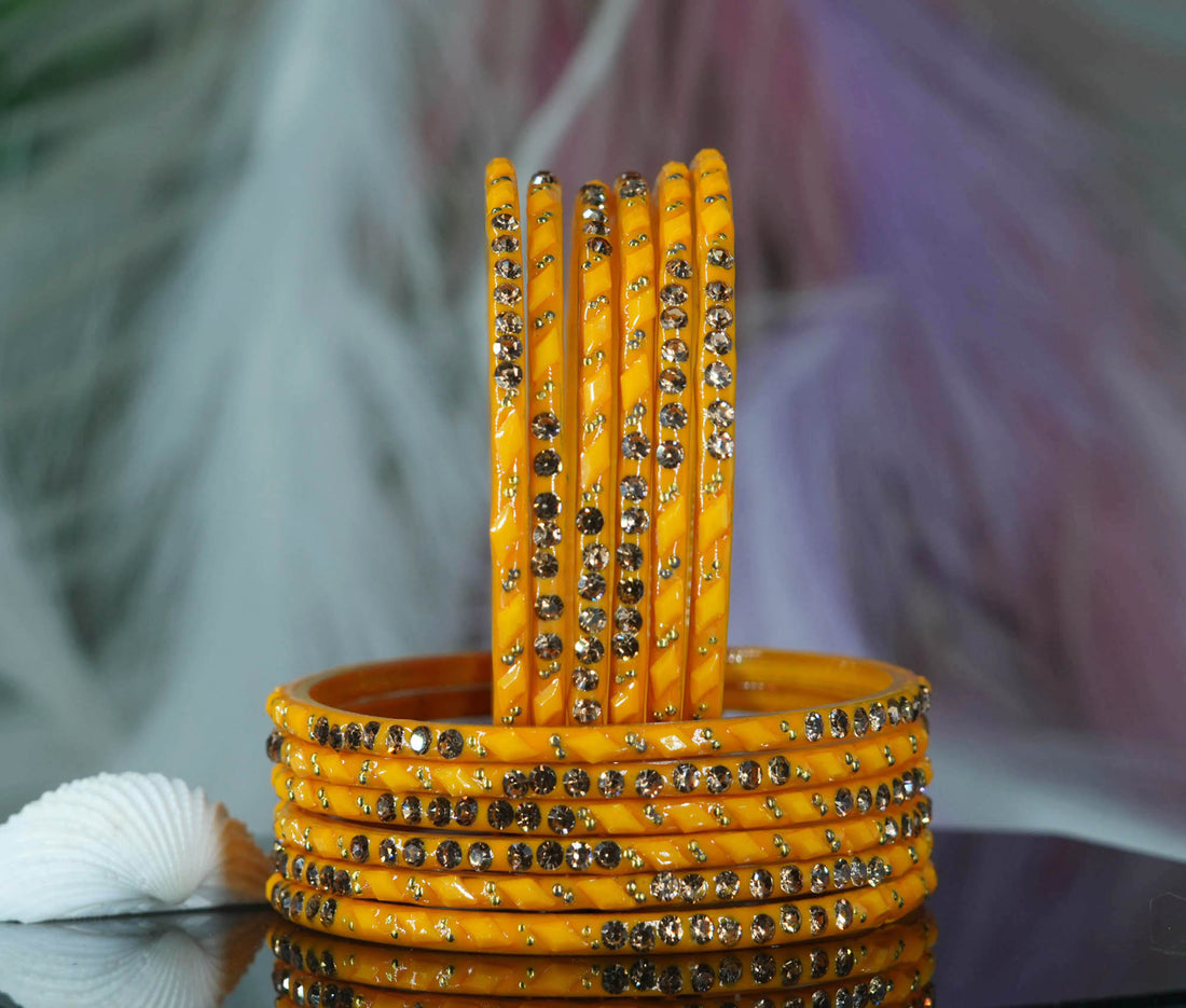 Glass Bangles with Gold Pearl Beads Studded for Women & Girls (Pack 12)