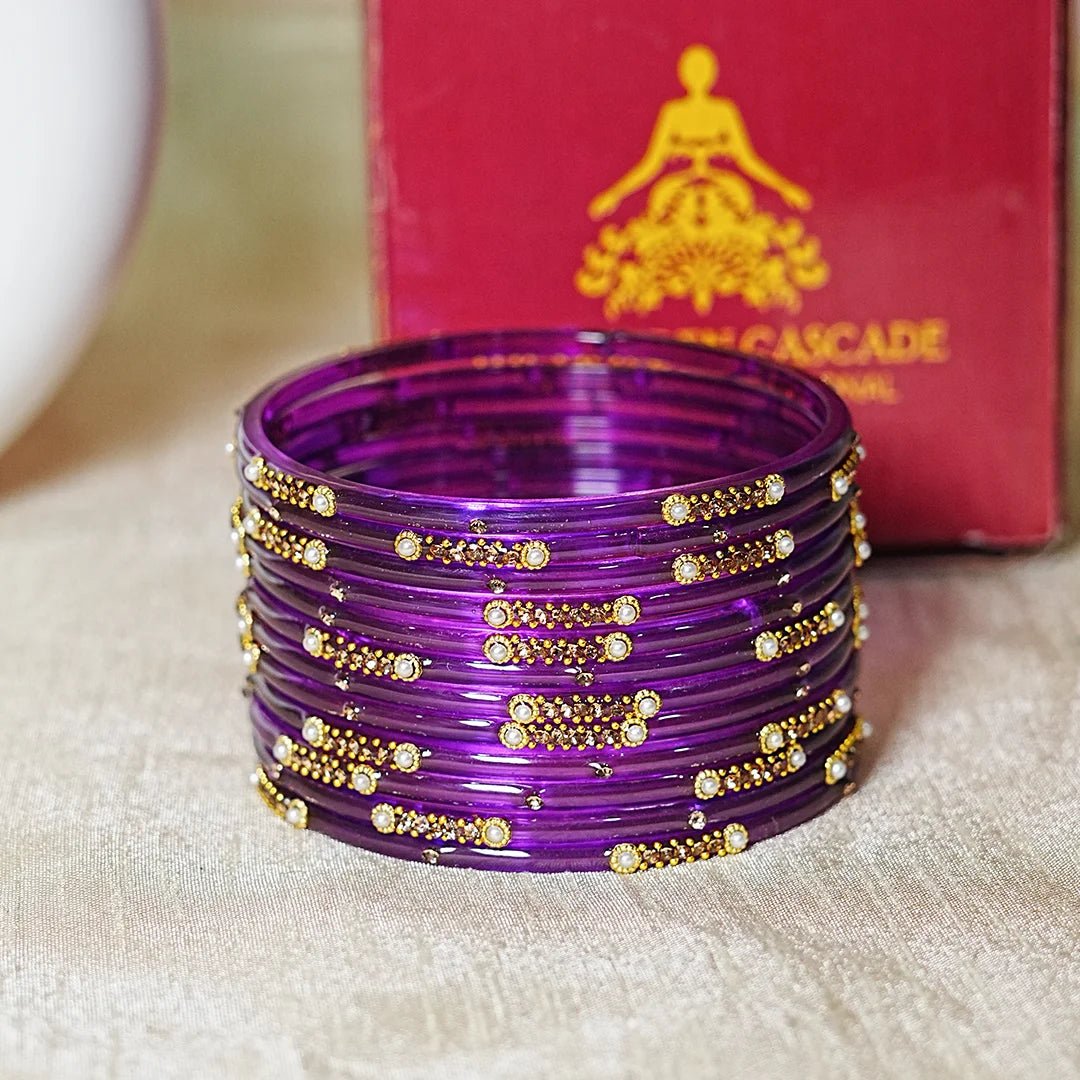 Premium Glass Bangles for Women | Zircon & Beads Work | Glossy Finish (Pack of 12)
