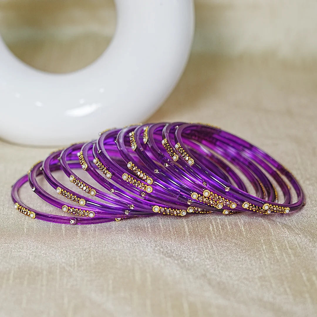 Premium Glass Bangles for Women | Zircon & Beads Work | Glossy Finish (Pack of 12)