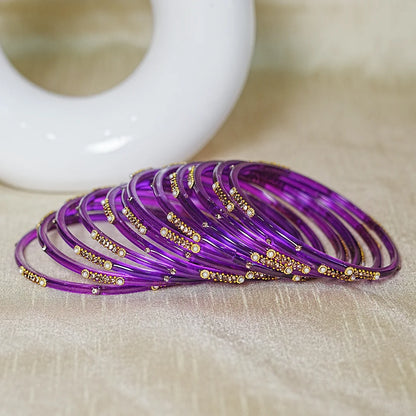 Premium Glass Bangles for Women | Zircon & Beads Work | Glossy Finish (Pack of 12)