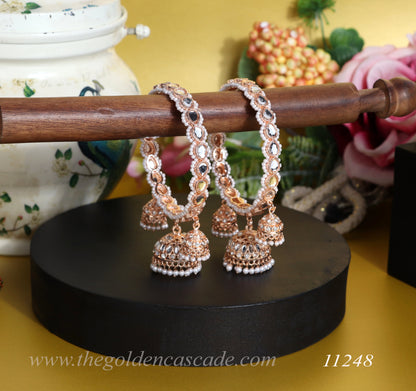 Premium Kundan Work Latkan Jhumki Metal Kada For Women (Pack of 2) - The Golden Cascade