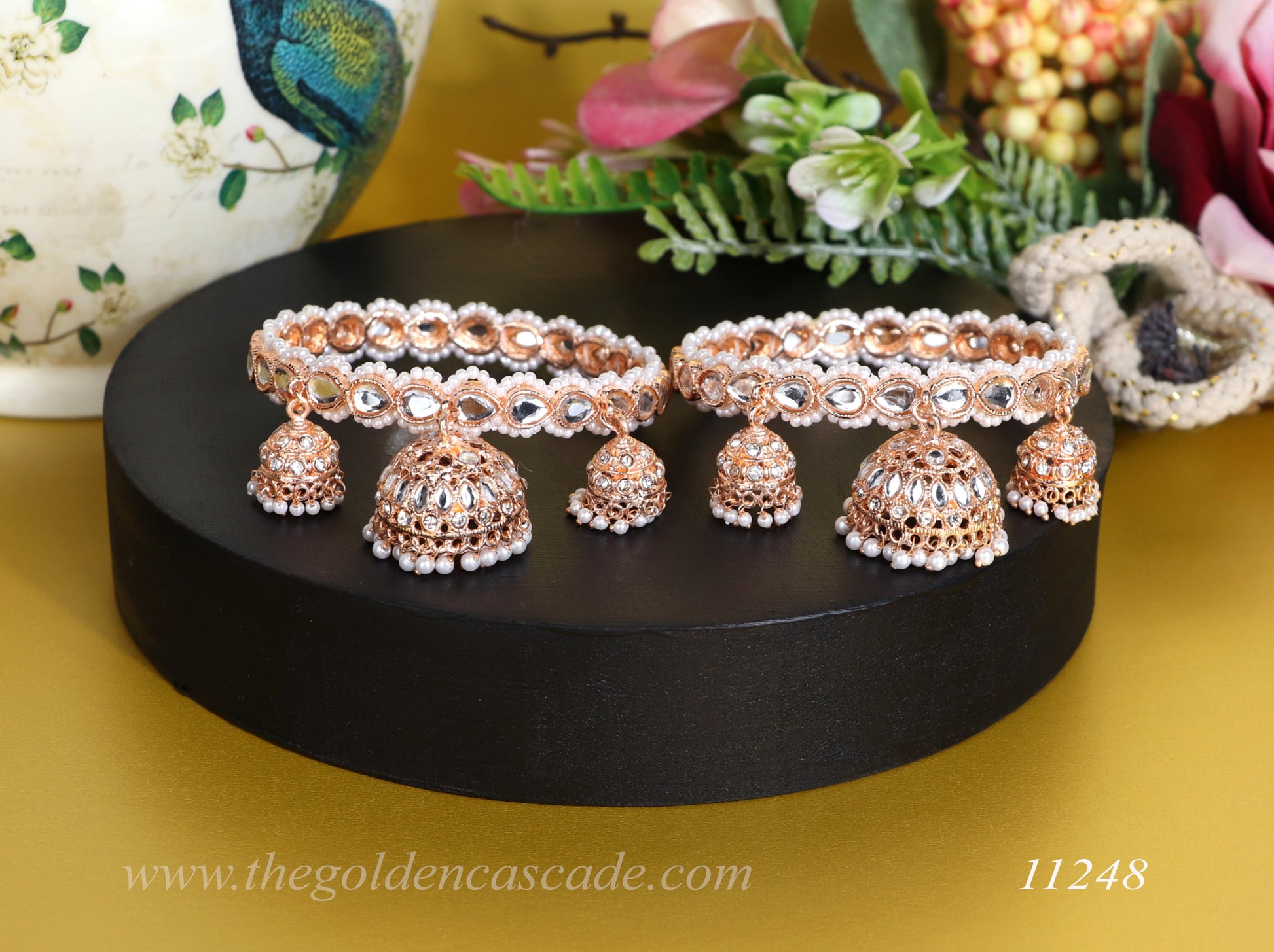 Premium Kundan Work Latkan Jhumki Metal Kada For Women (Pack of 2) - The Golden Cascade