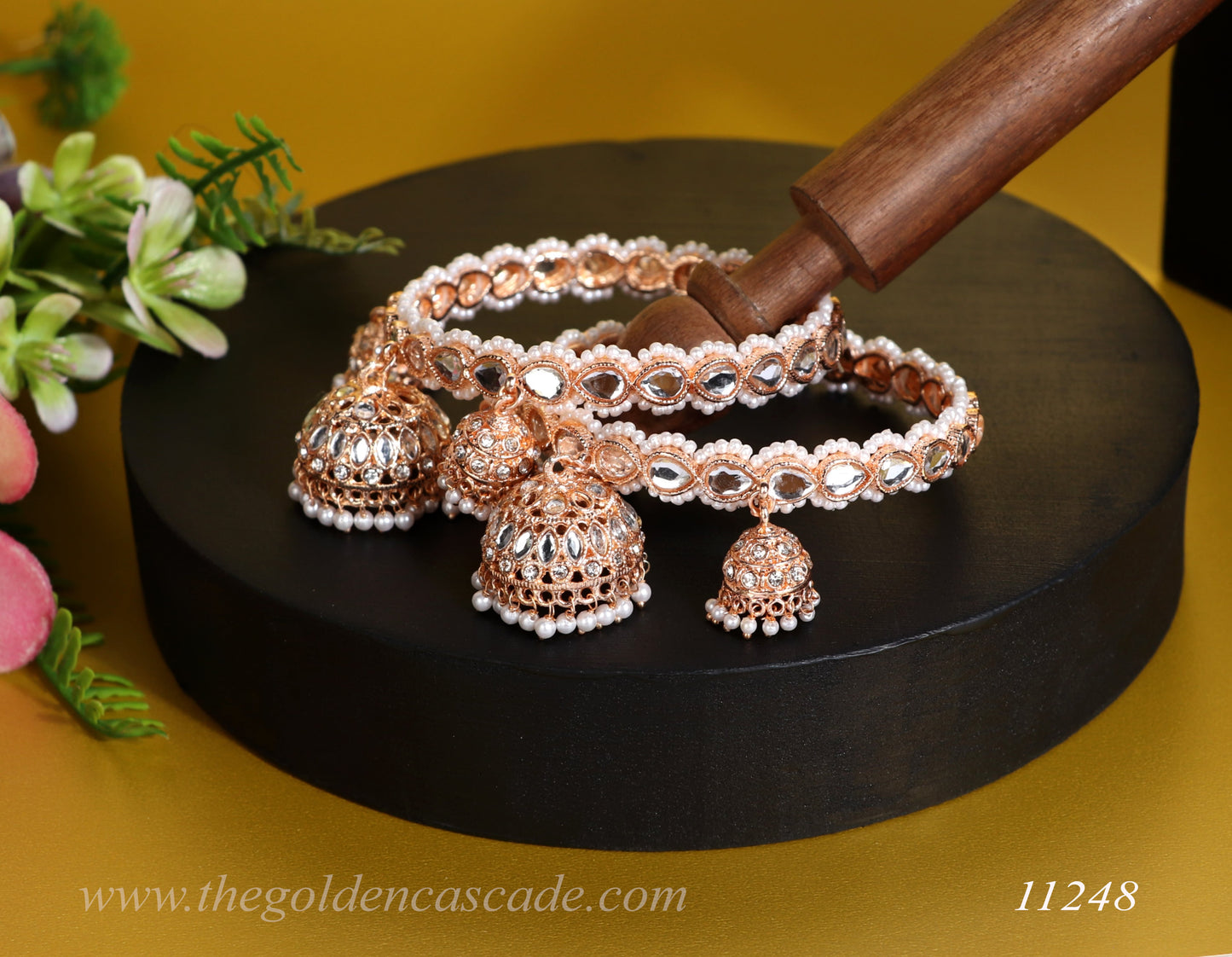 Premium Kundan Work Latkan Jhumki Metal Kada For Women (Pack of 2) - The Golden Cascade