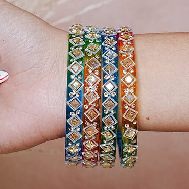 Designer Glass Kada Bangle for Women and Girls (Pack of 4)