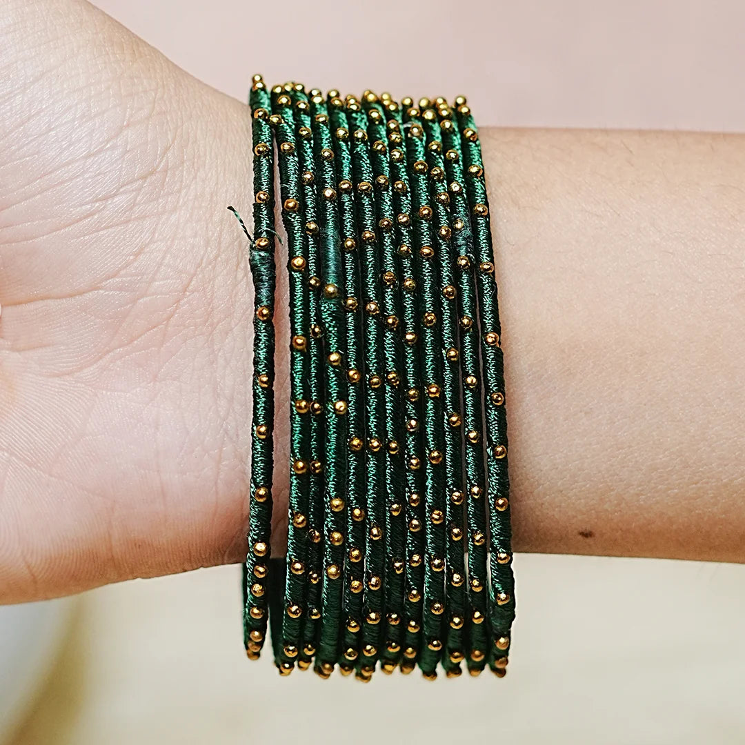 Metal Base with Premium Thread Work Bangles for Women & Girls (Pack of 12 Bangle)