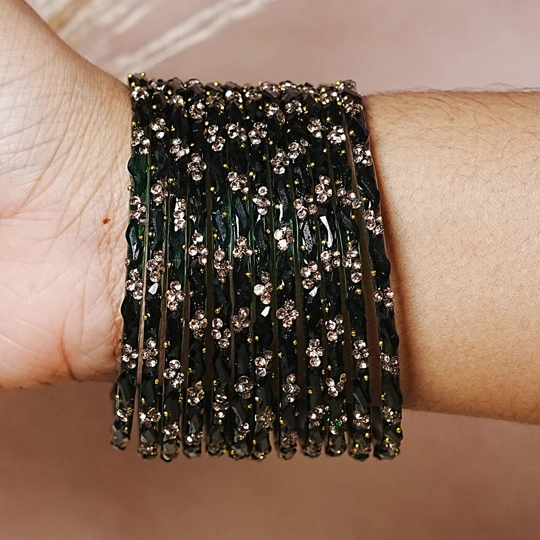 Designer Beads Work Glass Bangles for Women (Pack of 12 Bangle)