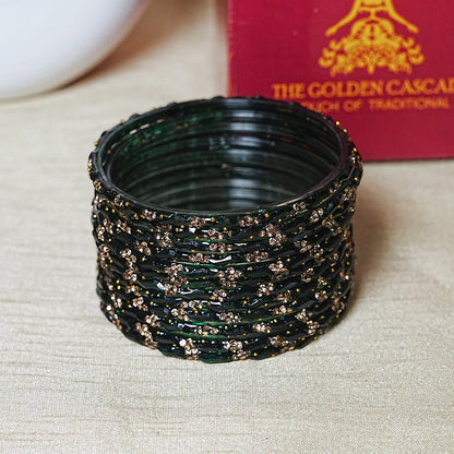 Designer Beads Work Glass Bangles for Women (Pack of 12 Bangle)