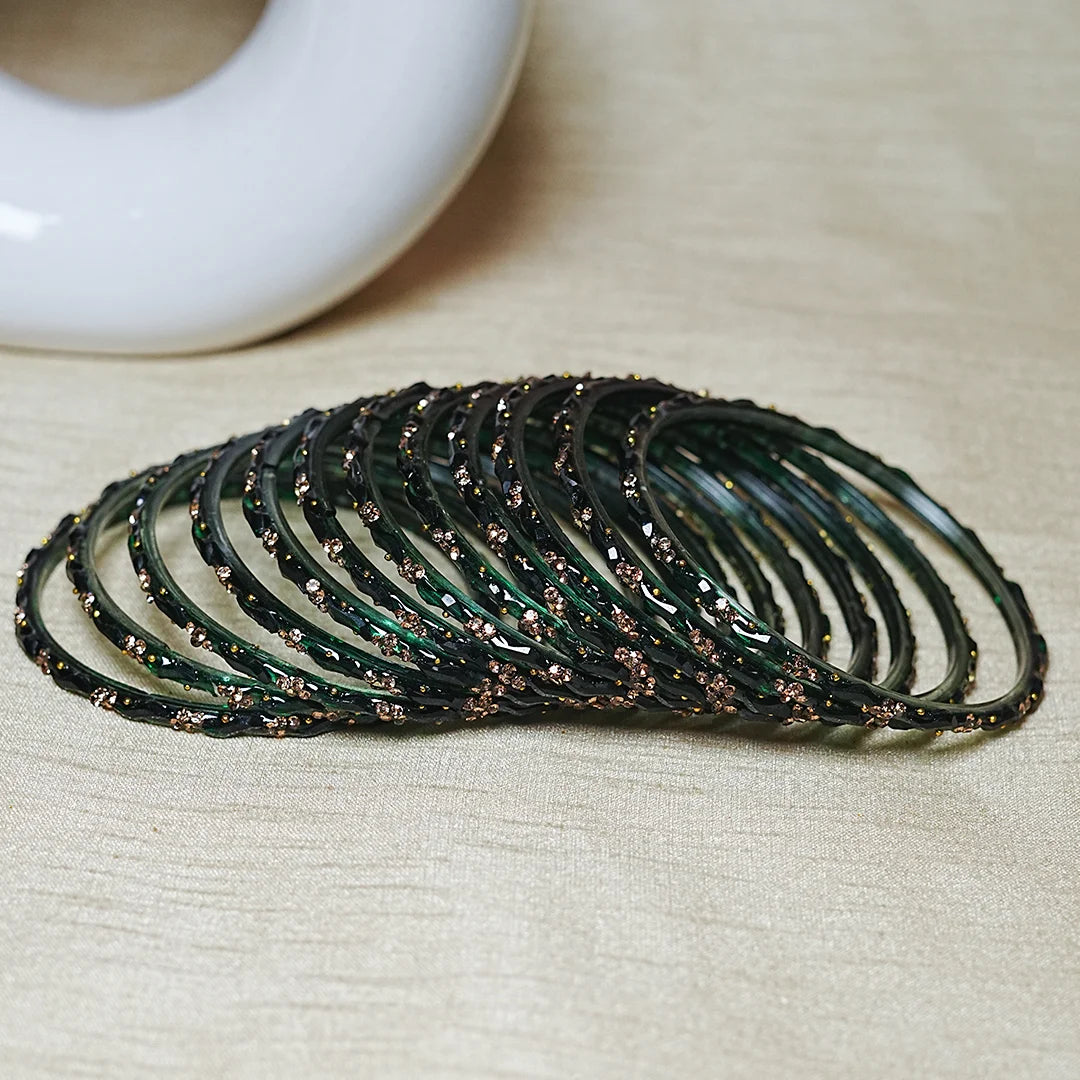 Designer Beads Work Glass Bangles for Women (Pack of 12 Bangle)