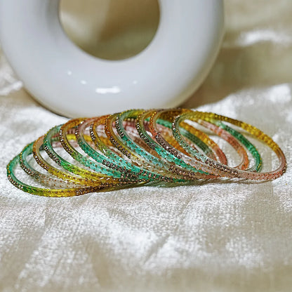 Traditional Glass Bangle with Golden Balls & Beads Studded for Women & Girls (Pack of 12 Bangles)