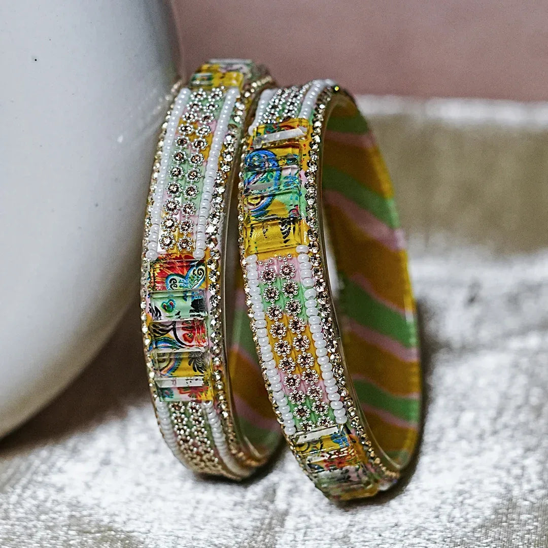 Women’s Glass Kada Bangles (Pack of 2) - The Golden Cascade