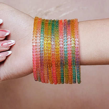 Traditional Gold Ball Studded Work Design Glass Bangles for Women (Pack of 12)