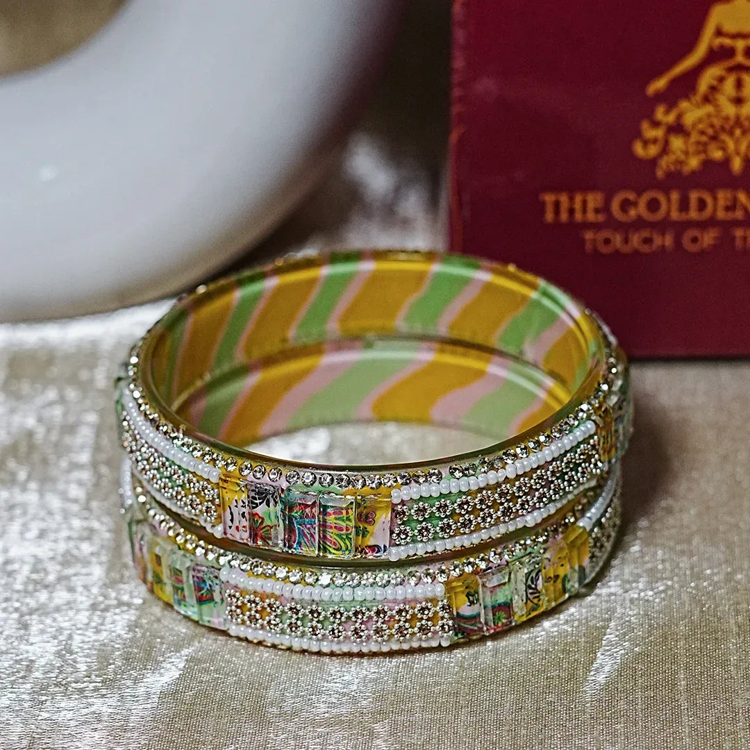 Women’s Glass Kada Bangles (Pack of 2) - The Golden Cascade