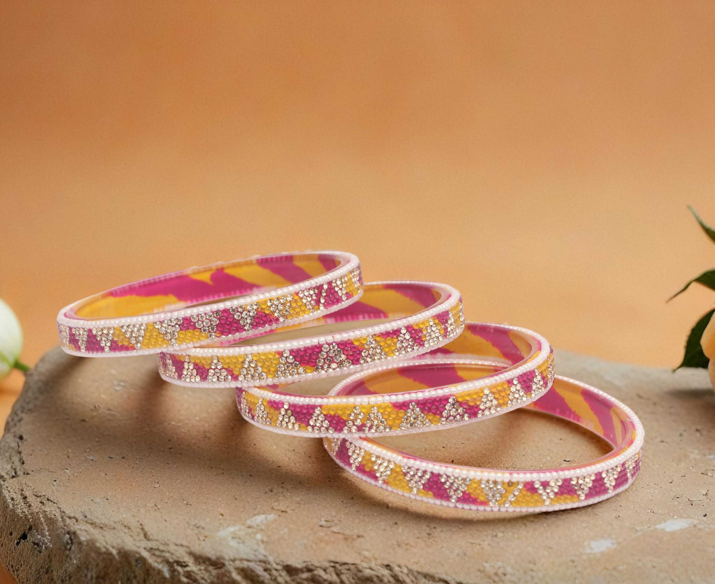 Handmade Multicolor Shade Glass Kada for Women & Girls (Pack of 4)