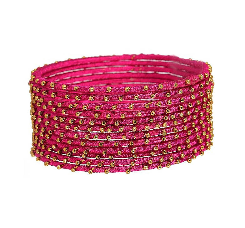 Rani Color Silk Thread Work Metal Bangles for Women