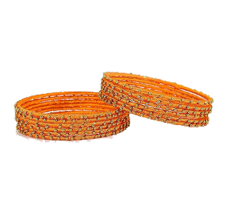 Mango Yellow Color Silk Thread Work Metal Bangles for Women