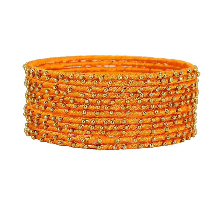 Mango Yellow Color Silk Thread Work Metal Bangles for Women