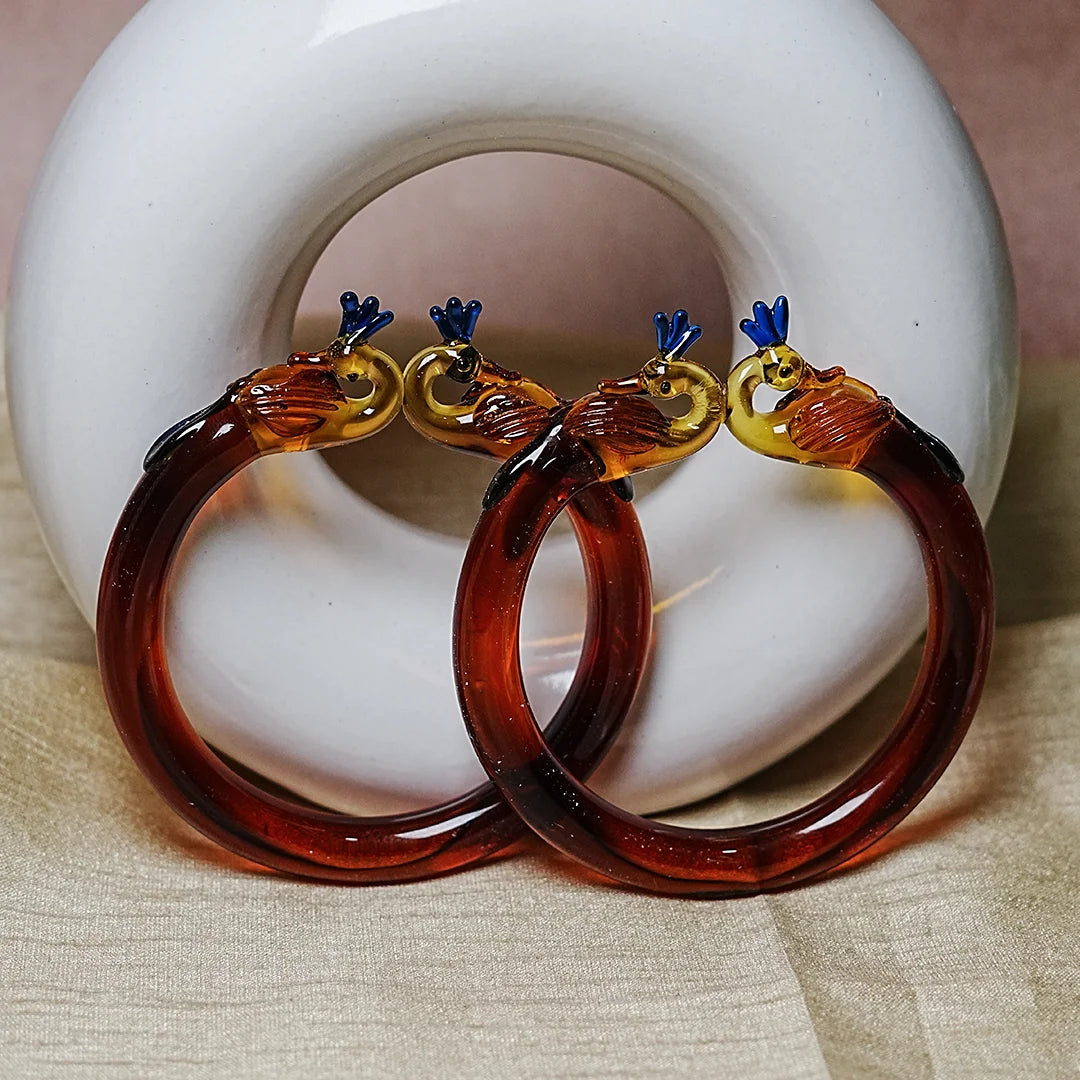 Traditional Peacock Design Glass Kada Bangle for Women & Girls (Pack of 2)