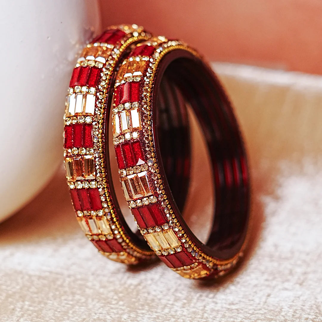 Designer Glass Kada Bangle with Stone & Beads Work for Women & Girls (Pack of 2)