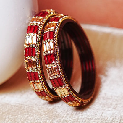 Designer Glass Kada Bangle with Stone & Beads Work for Women & Girls (Pack of 2)