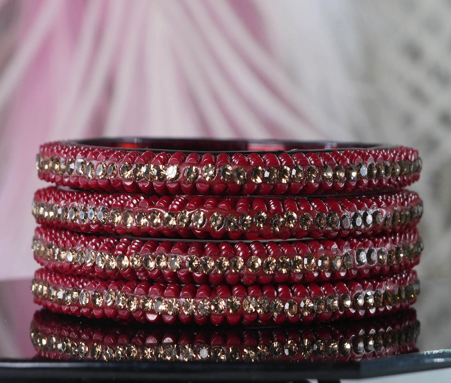 Glass Kada for Women & Girls Beads Studded Bangles for Ladies (Pack of 4 Kada)