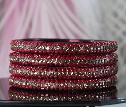 Glass Kada for Women & Girls Beads Studded Bangles for Ladies (Pack of 4 Kada)