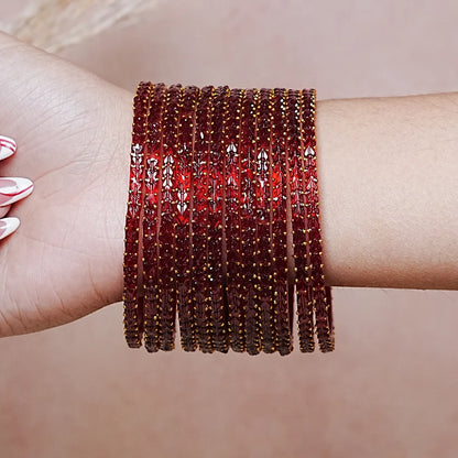 Traditional Gold Ball Studded Work Design Glass Bangles for Women (Pack of 12)