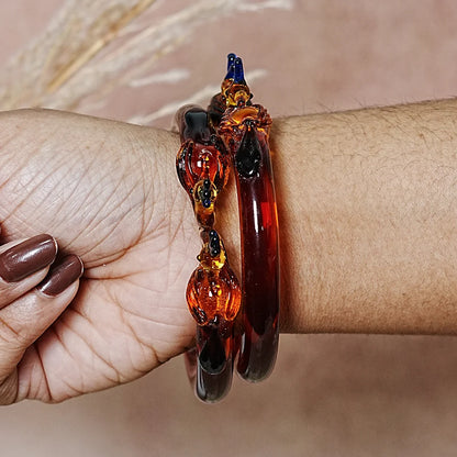 Traditional Peacock Design Glass Kada Bangle for Women & Girls (Pack of 2)