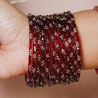 Designer Beads Work Glass Bangles for Women (Pack of 12 Bangle)