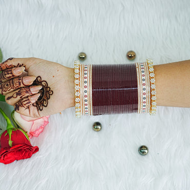 Maroon Color Wedding Shining Look Bridal Chura Set for Women (Both Hands)