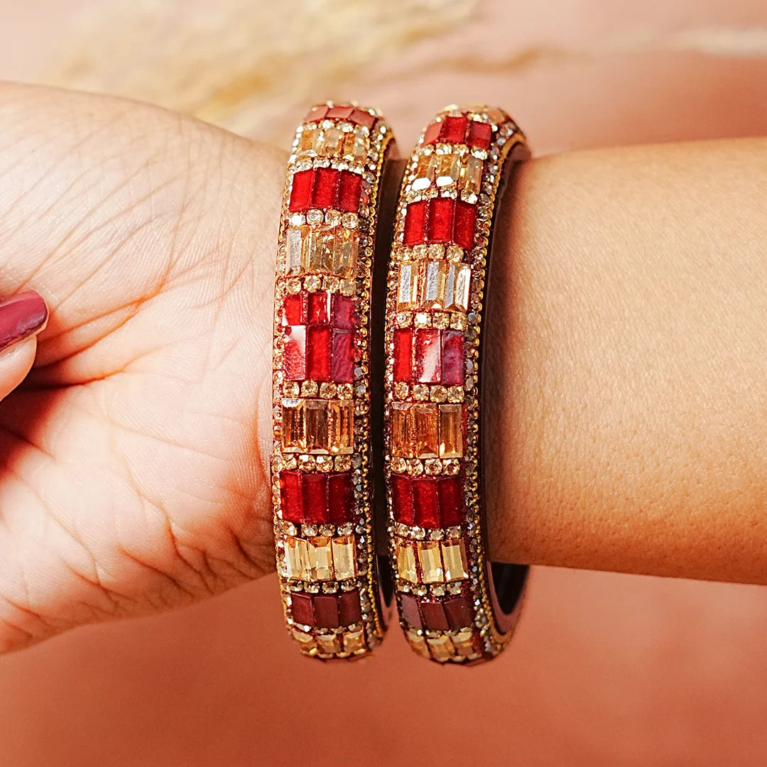 Designer Glass Kada Bangle with Stone & Beads Work for Women & Girls (Pack of 2)