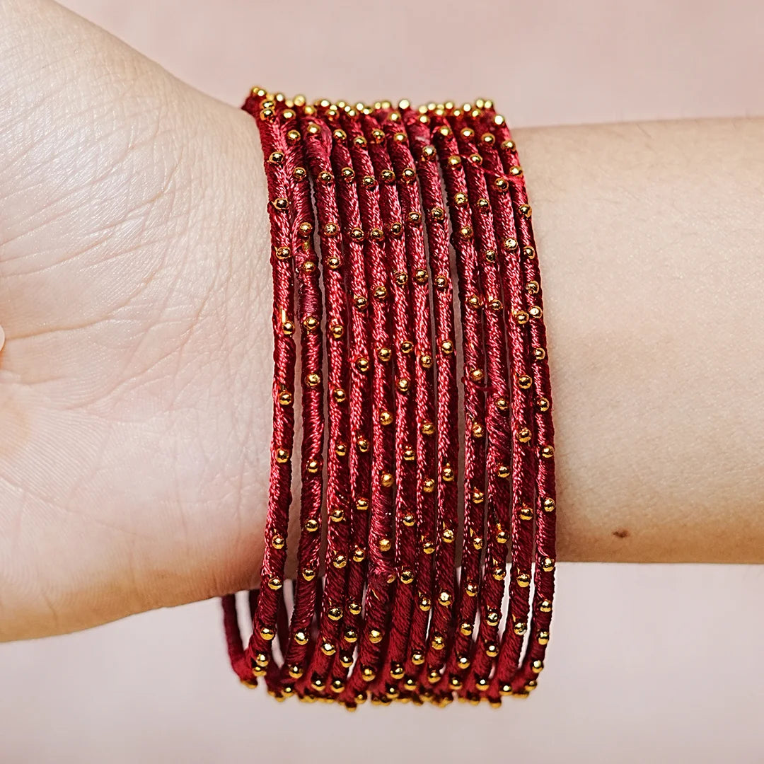 Metal Base with Premium Thread Work Bangles for Women & Girls (Pack of 12 Bangle)