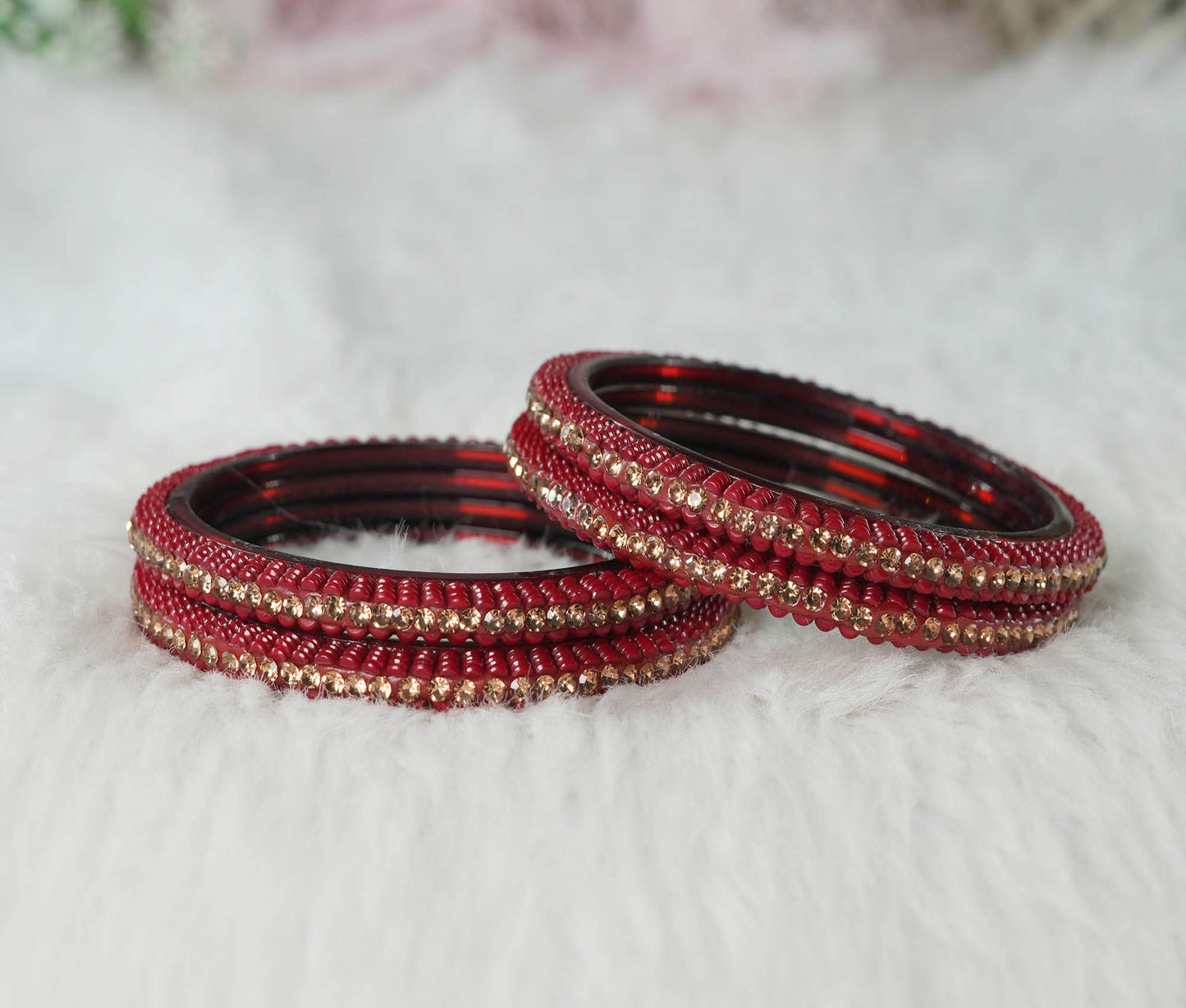 Glass Kada for Women & Girls Beads Studded Bangles for Ladies (Pack of 4 Kada)