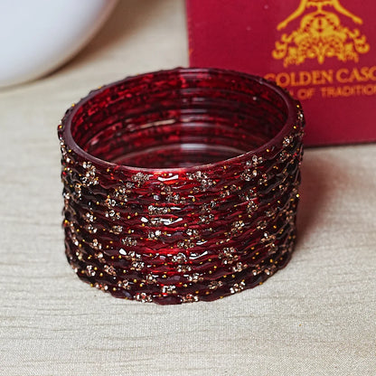 Designer Beads Work Glass Bangles for Women (Pack of 12 Bangle)