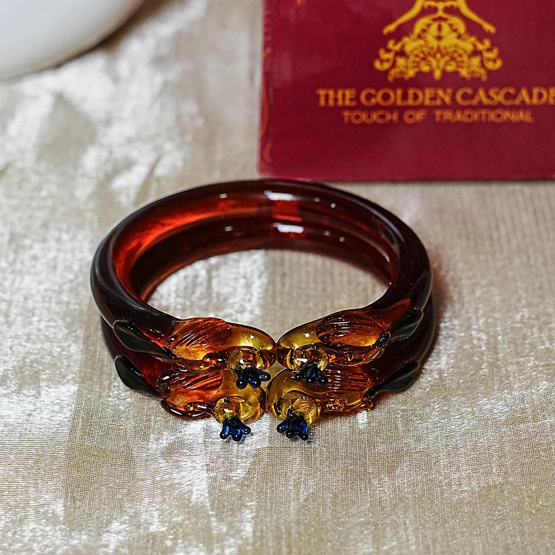 Traditional Peacock Design Glass Kada Bangle for Women & Girls (Pack of 2)