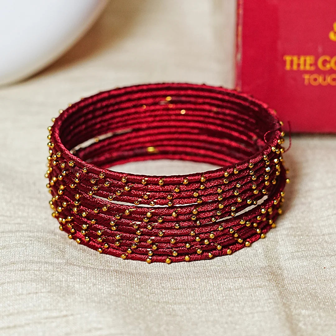 Metal Base with Premium Thread Work Bangles for Women & Girls (Pack of 12 Bangle)