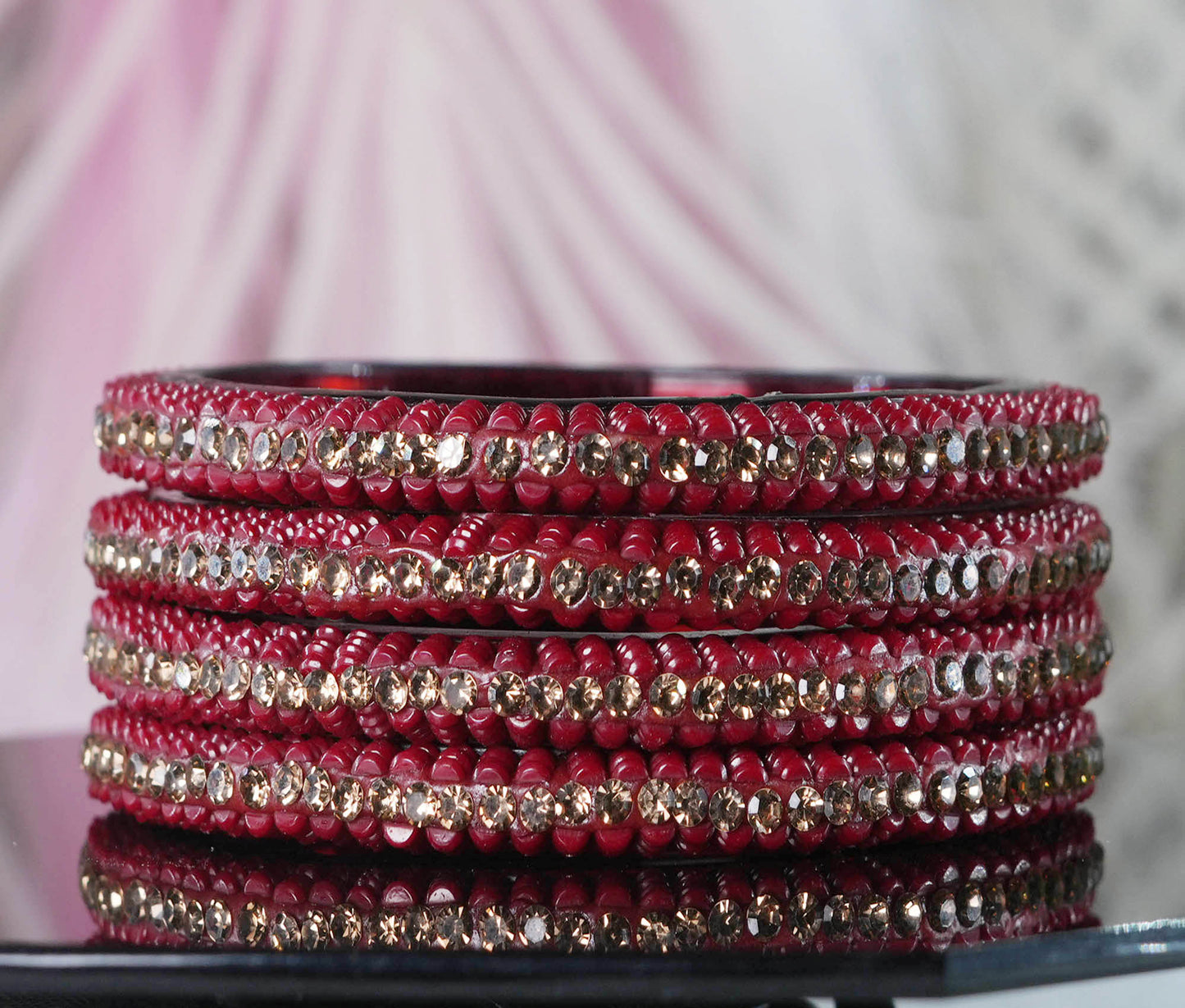 Glass Kada for Women & Girls Beads Studded Bangles for Ladies (Pack of 4 Kada)